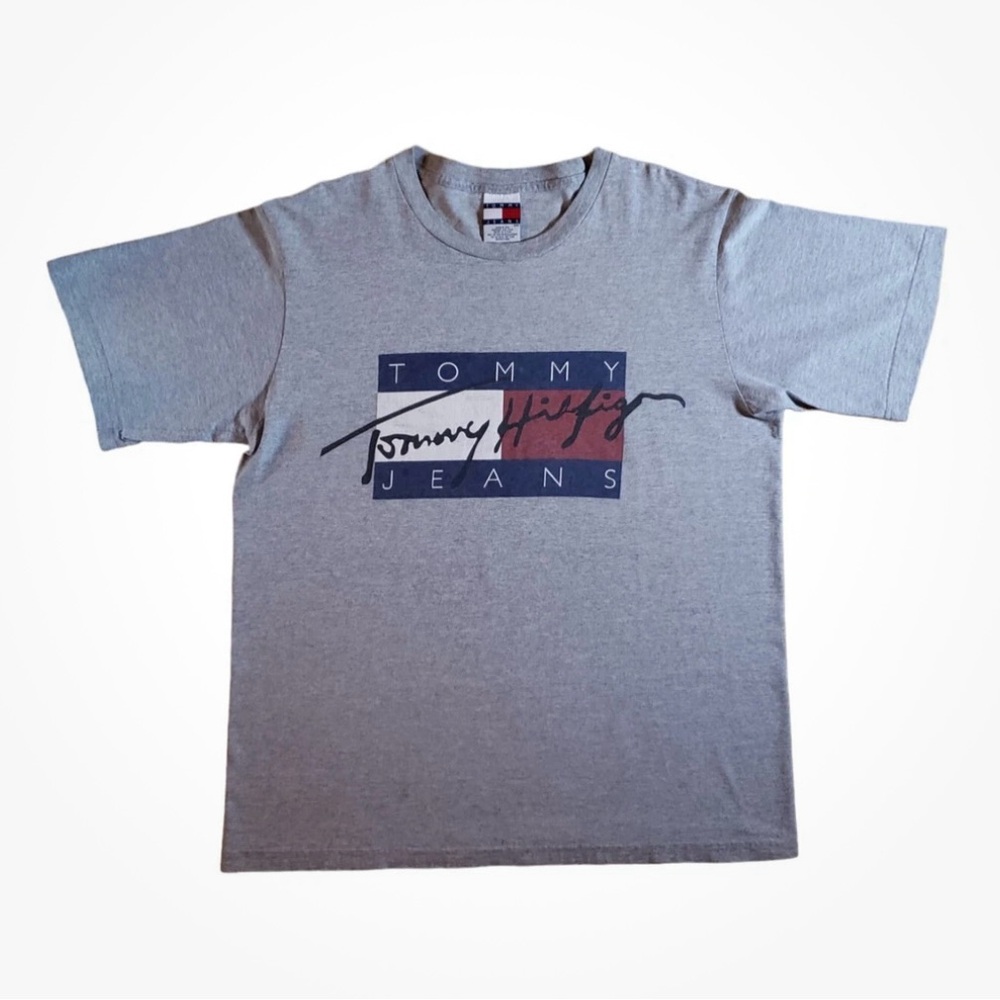 90s vintage Tommy Hilfiger Gray flag signature logo M